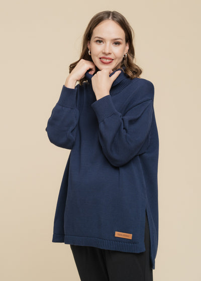 Maria Knitted Cotton Sweater, Blue