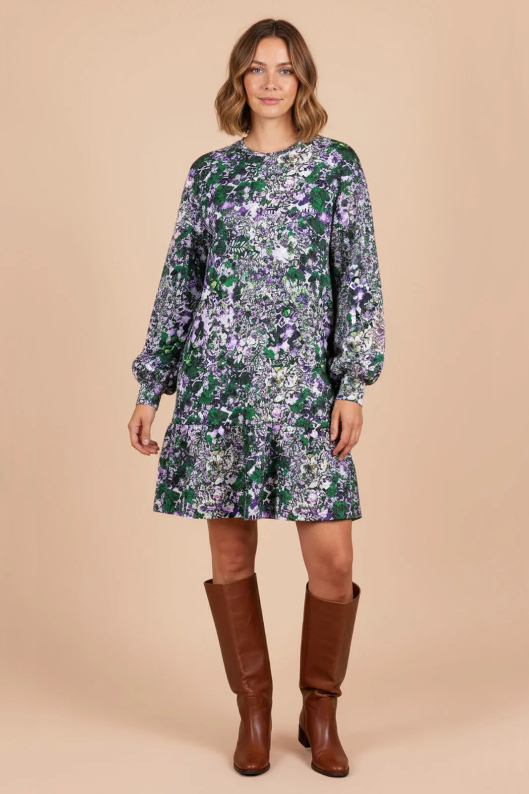 Ruffle Sweatshirt Dress, Blooming Forest Lilac