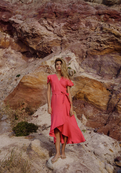 Annika Dress, Sunset Coral