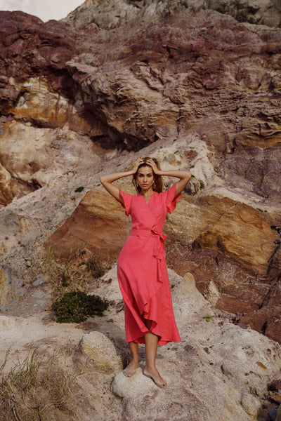 Annika Dress, Sunset Coral