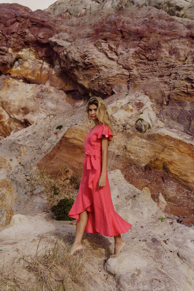 Annika Dress, Sunset Coral