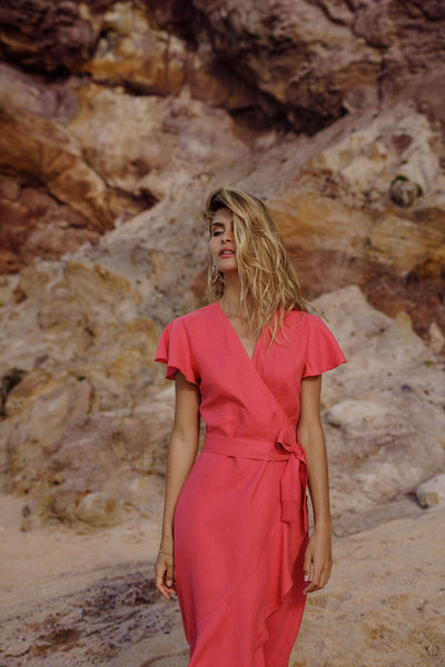 Annika Dress, Sunset Coral