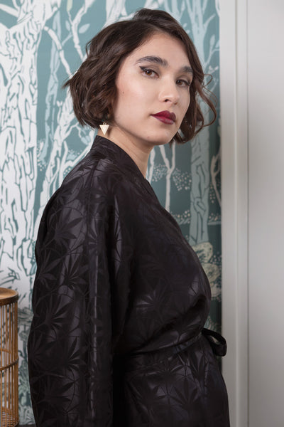 The Muse Wrap Dress, Palm Art Deco Black