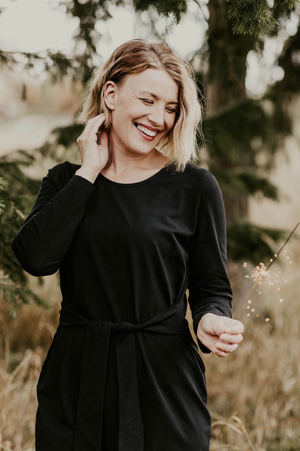 Belted Dress, Pitkähihainen, Black