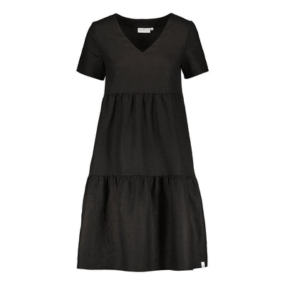 Layered Linen Dress, Black