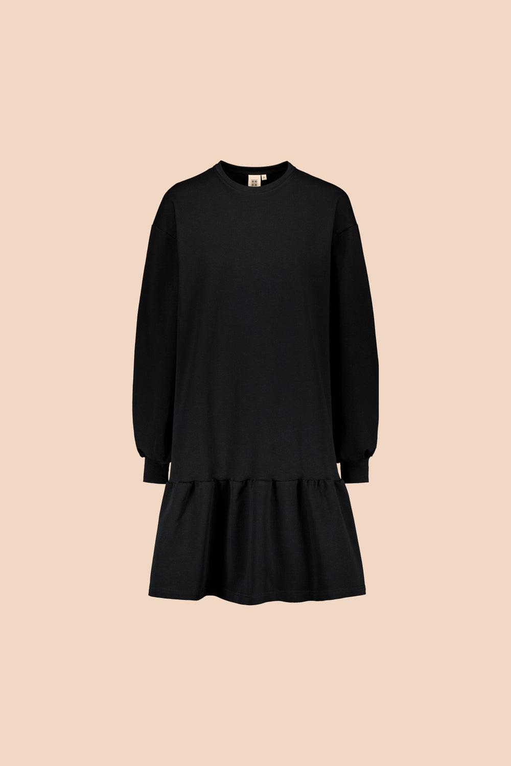 Ruffle Sweatshirt Dress, Black