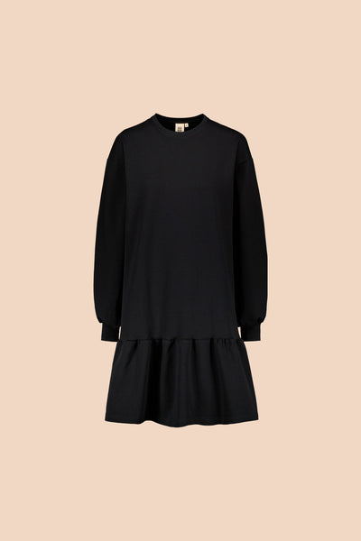 Ruffle Sweatshirt Dress, Black