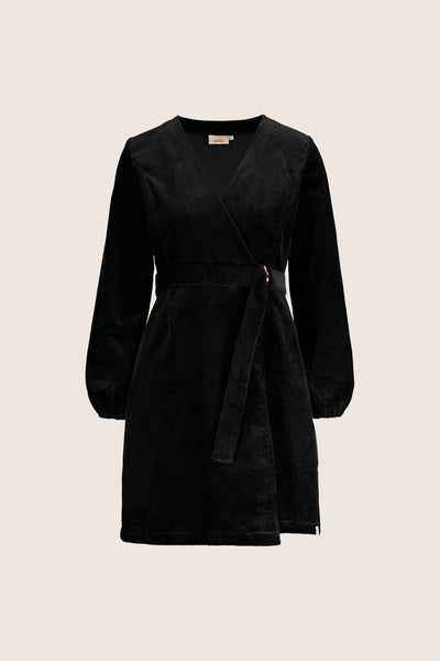 Corduroy Wrap Dress, Black