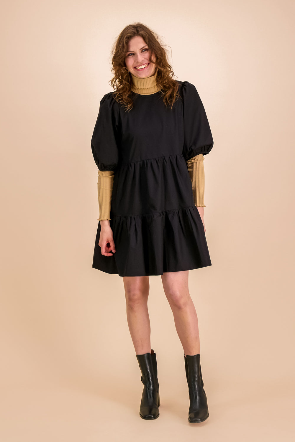 Tiered Mini Dress, Black
