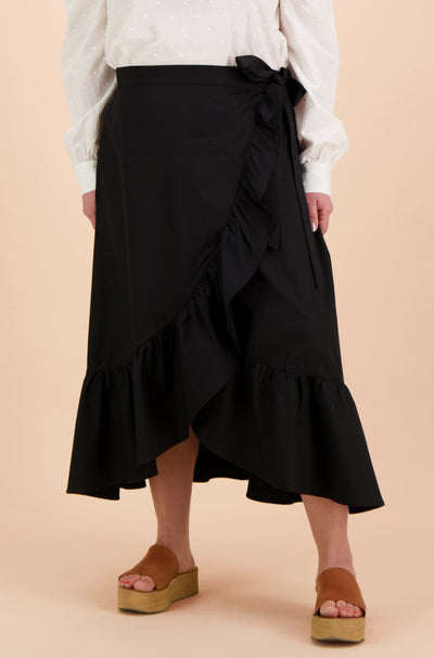 Ruffle Wrap Skirt, Black