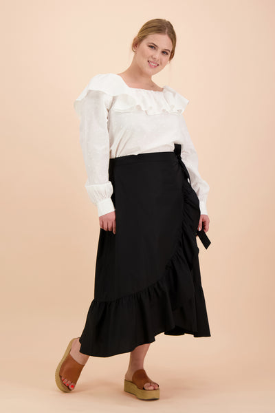 Ruffle Wrap Skirt, Black