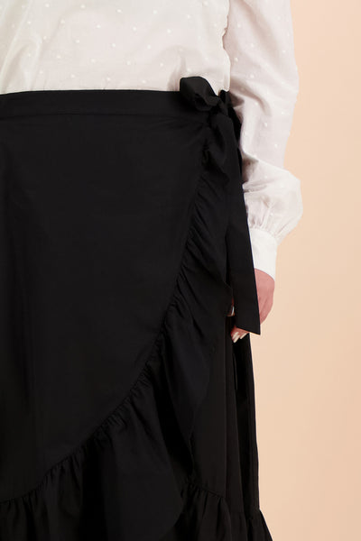 Ruffle Wrap Skirt, Black