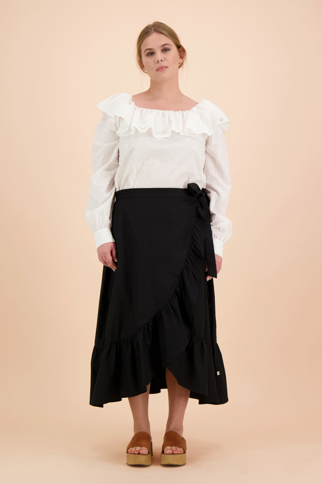Ruffle Wrap Skirt, Black