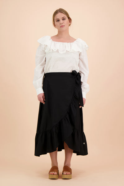 Ruffle Wrap Skirt, Black