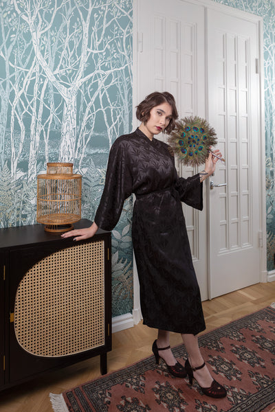 The Muse Wrap Dress, Palm Art Deco Black